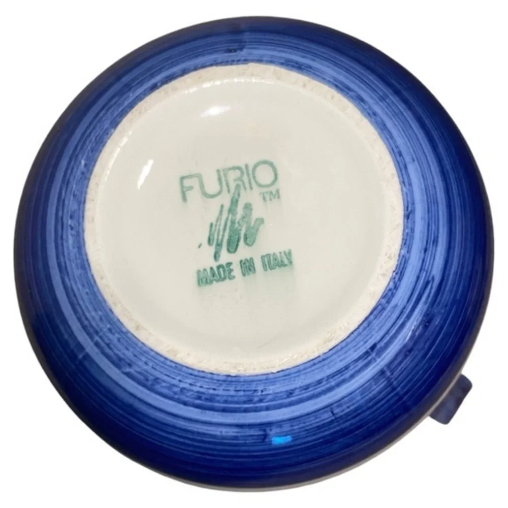 Furio Vintage Striped Art Pottery Pitcher‎ Made in Italy Blue Green
